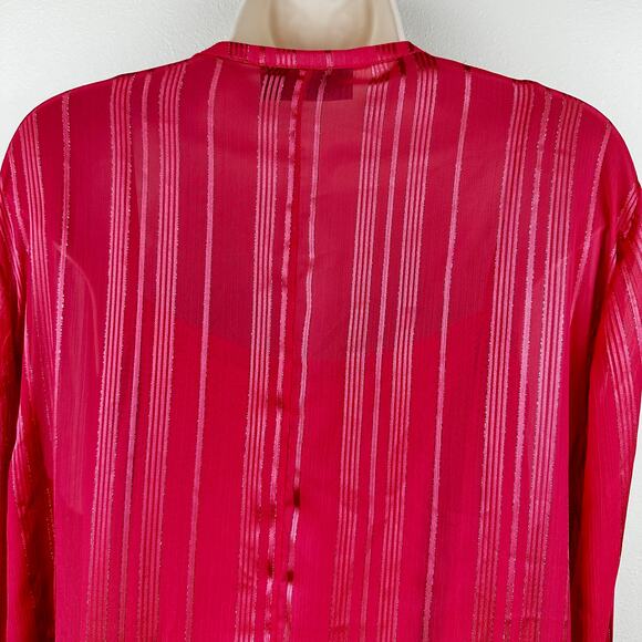 Lane Bryant Blouse Top Long Sleeve Sheer Metallic Thread Relaxed Raspberry 16 - Picture 6 of 15